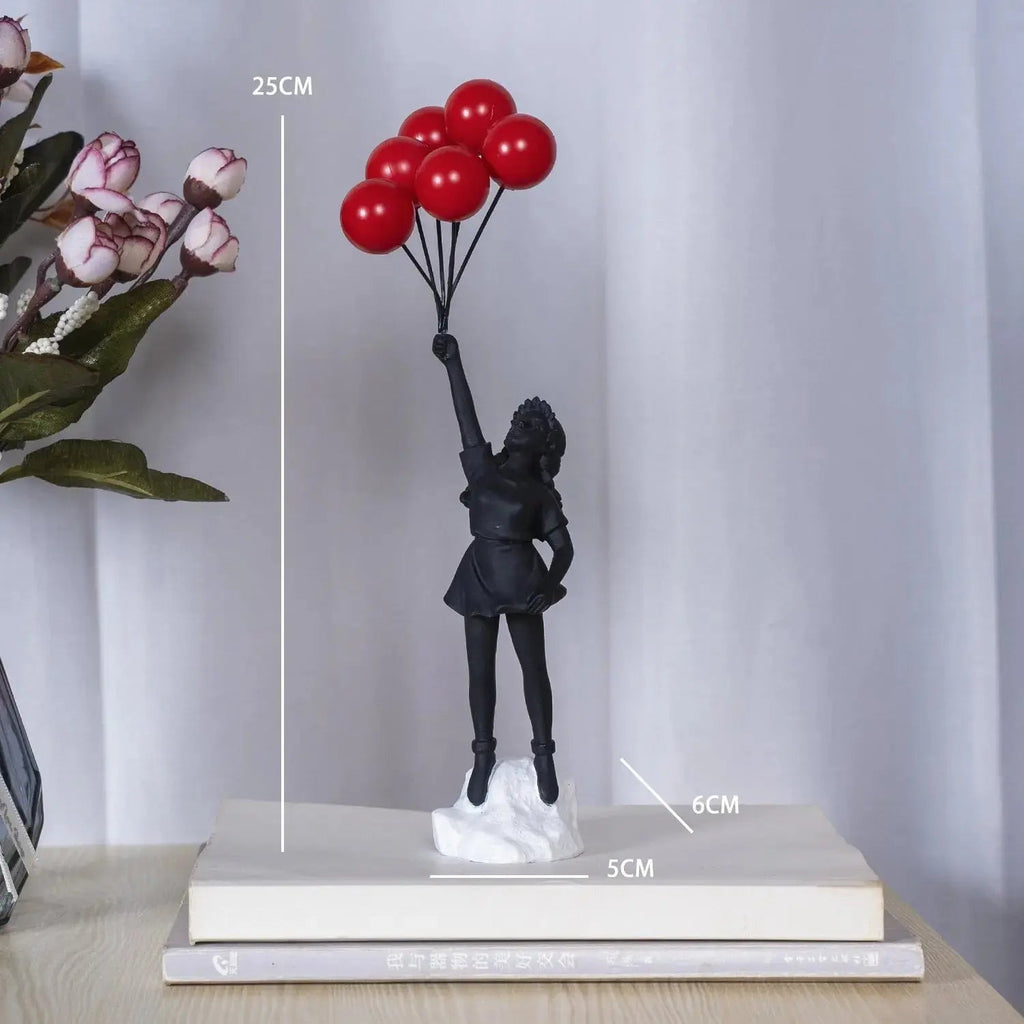 Ballon Meisje Decoratie Beeld met Rode Ballonnen