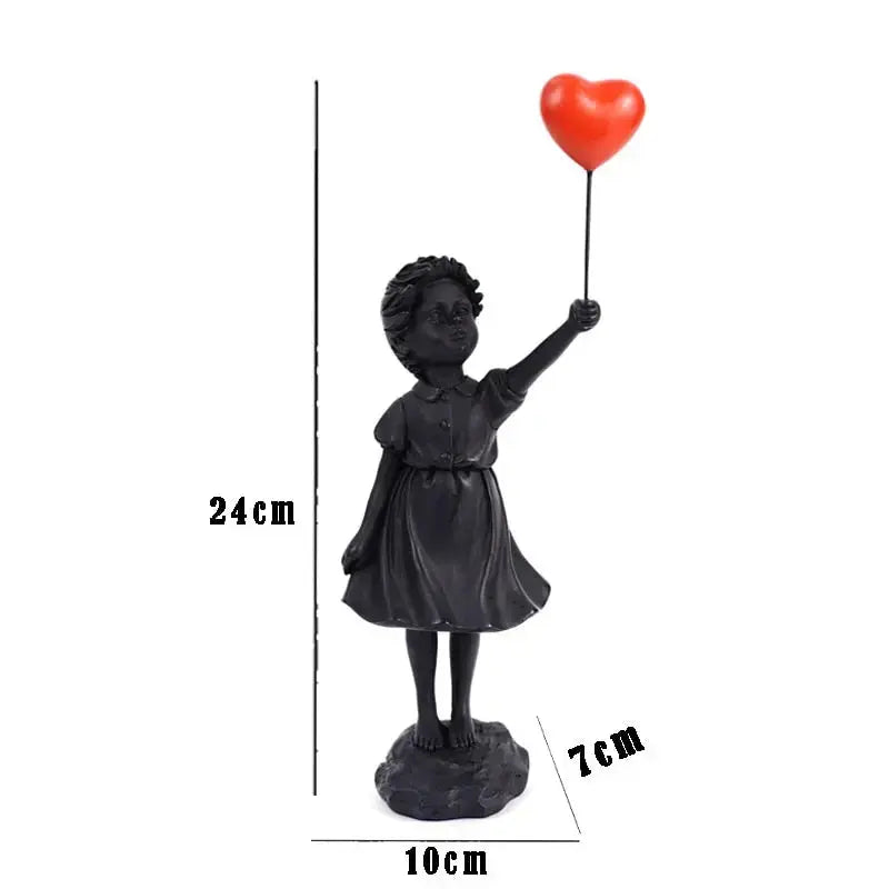 Ballon Meisje Decoratie Beeld met Rode Ballonnen