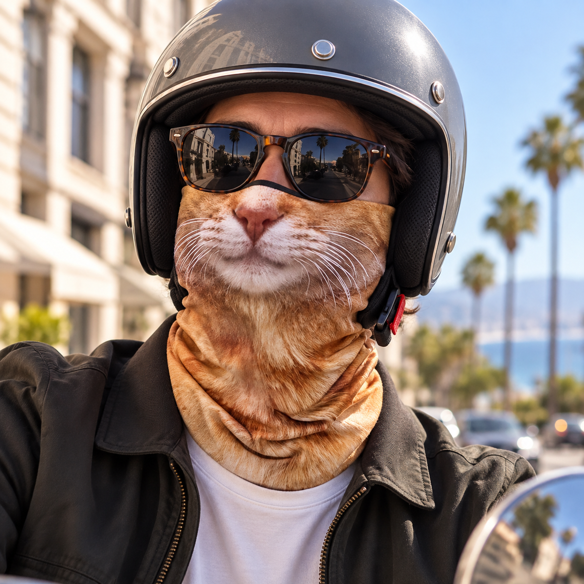 Animal Print Neck Gaiter Face Cover Cat Husky Dog Riding Mask