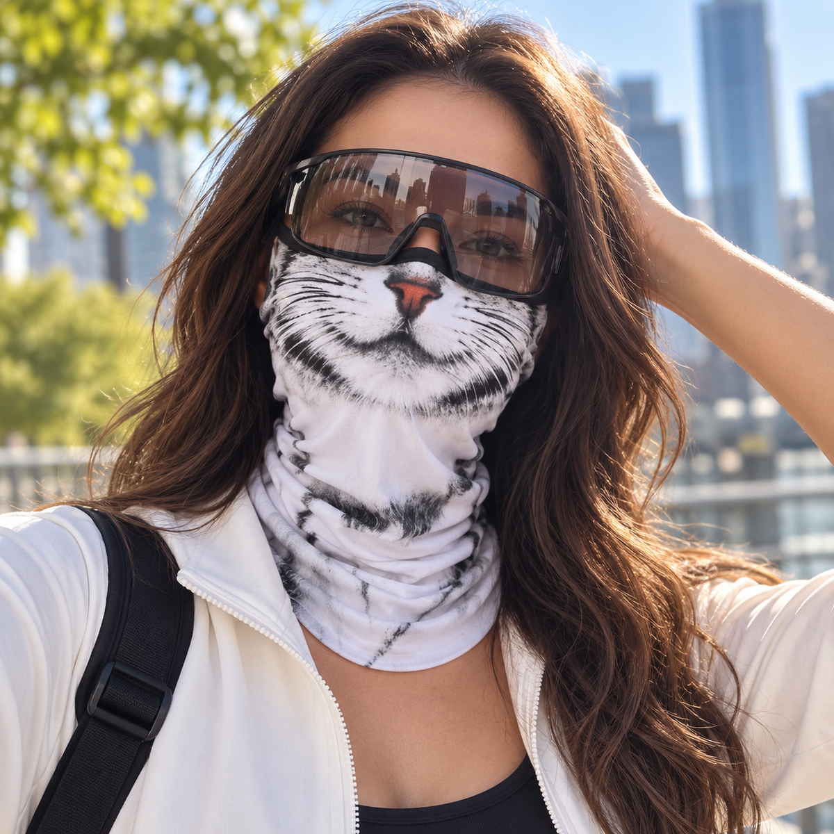 Animal Print Neck Gaiter Face Cover Cat Husky Dog Riding Mask