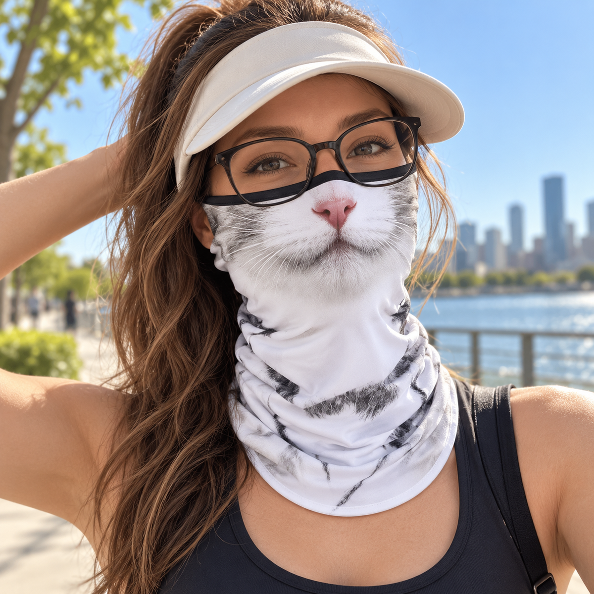 Animal Print Neck Gaiter Face Cover Cat Husky Dog Riding Mask