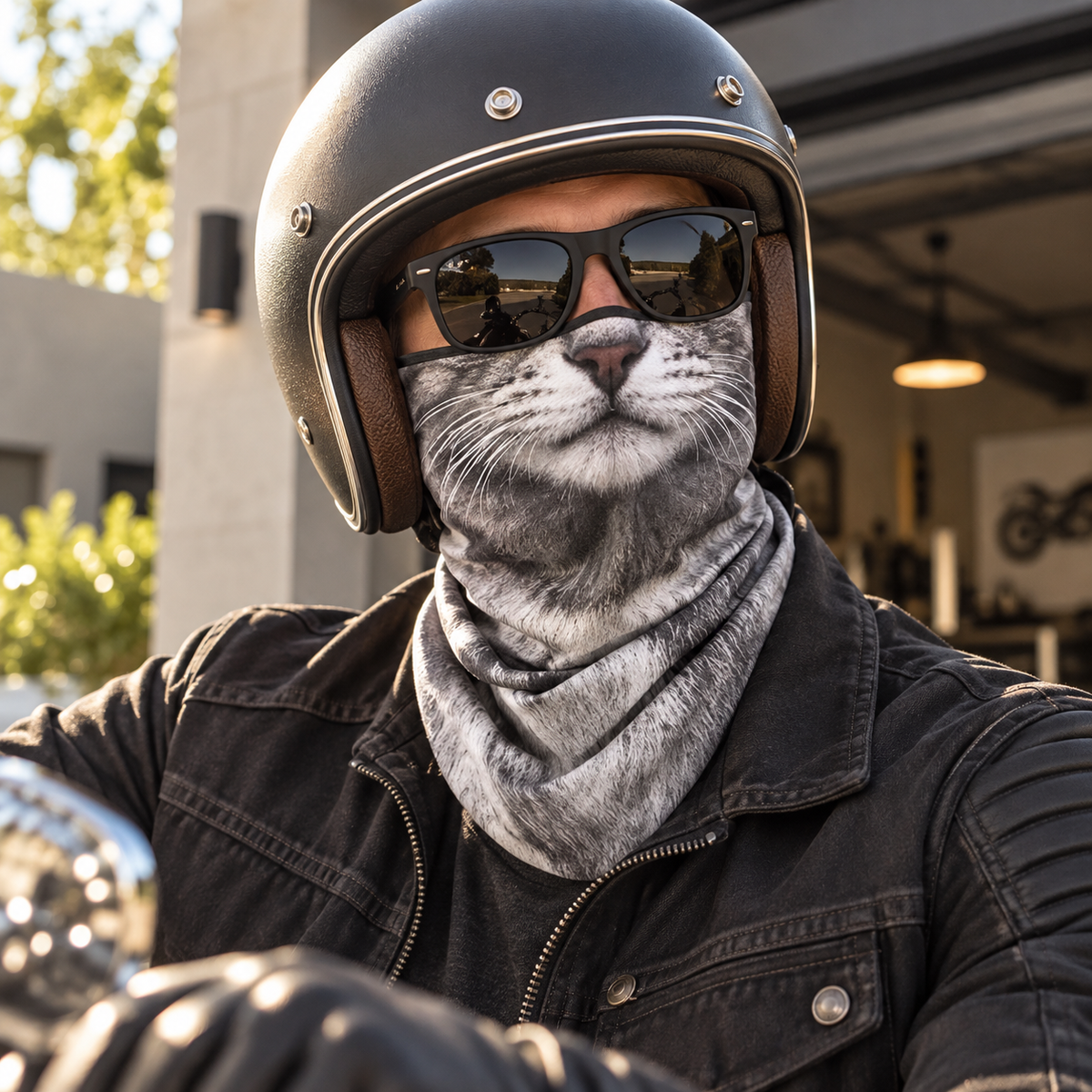 Animal Print Neck Gaiter Face Cover Cat Husky Dog Riding Mask