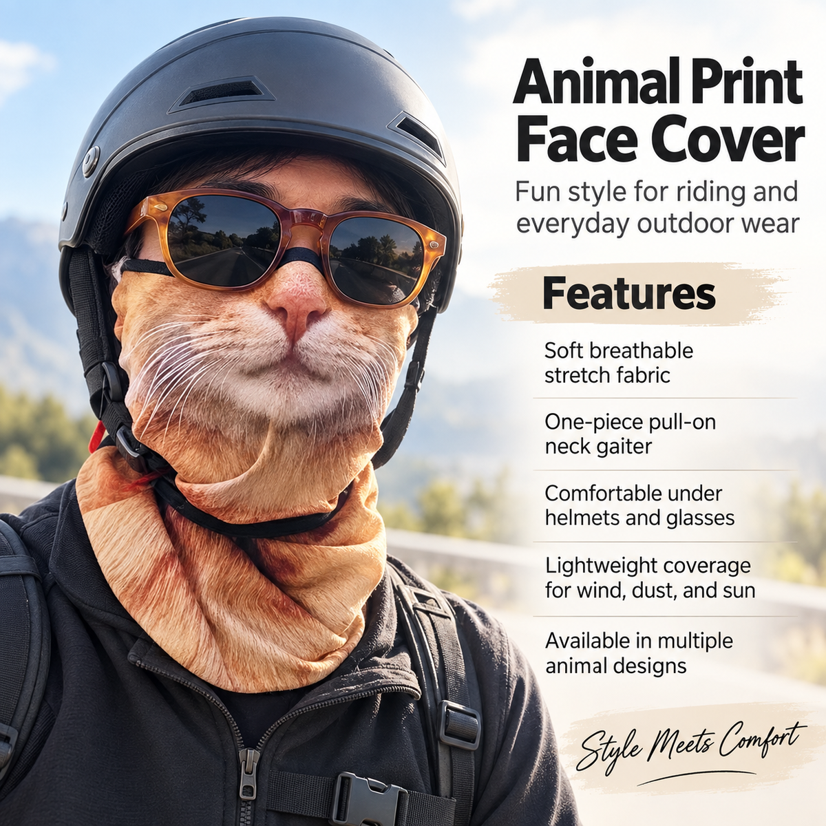 Animal Print Neck Gaiter Face Cover Cat Husky Dog Riding Mask