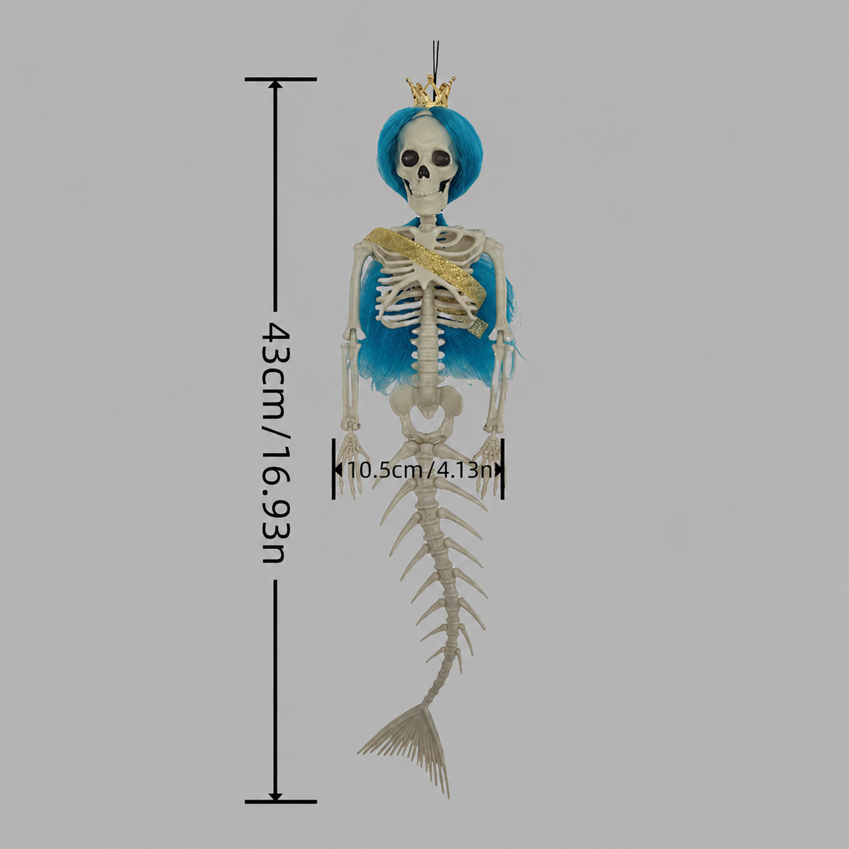 Hanging Mermaid Skeleton Halloween Decoration with Colored Hair 43cm