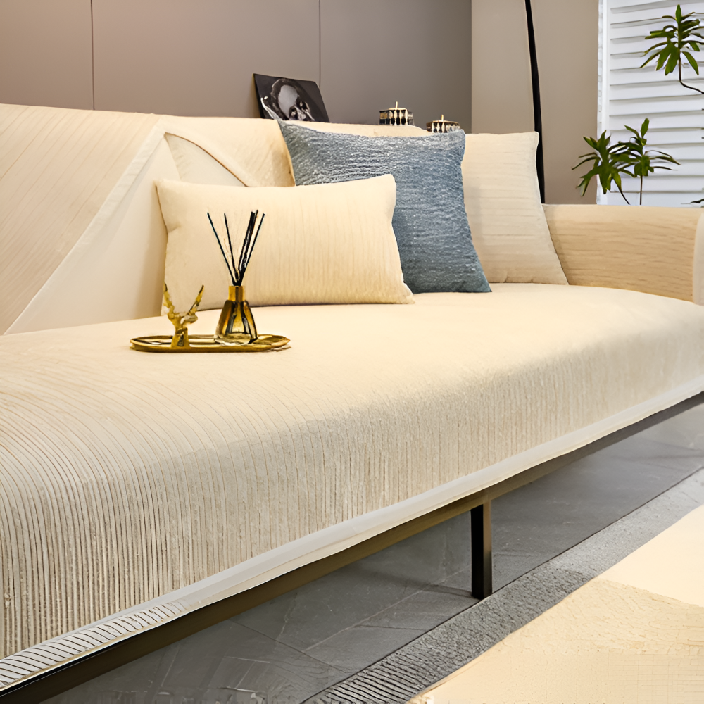 Antislip Chenille Bankhoes met Gestreept Design en Elastische Pasvorm