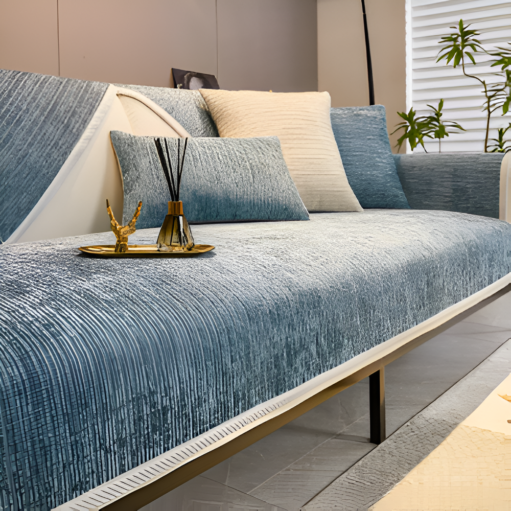 Antislip Chenille Bankhoes met Gestreept Design en Elastische Pasvorm