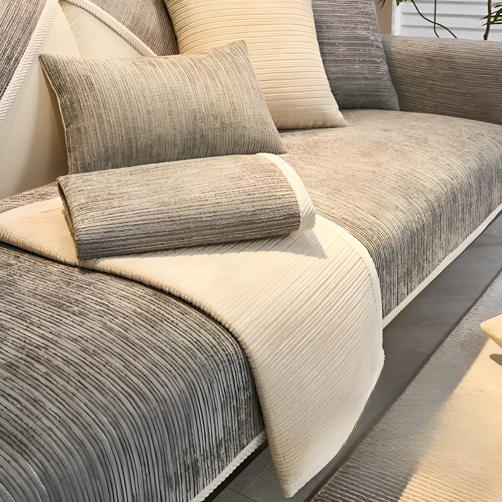 Antislip Chenille Bankhoes met Gestreept Design en Elastische Pasvorm