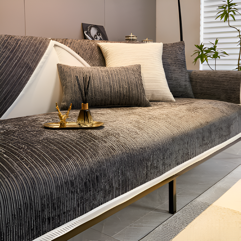 Antislip Chenille Bankhoes met Gestreept Design en Elastische Pasvorm