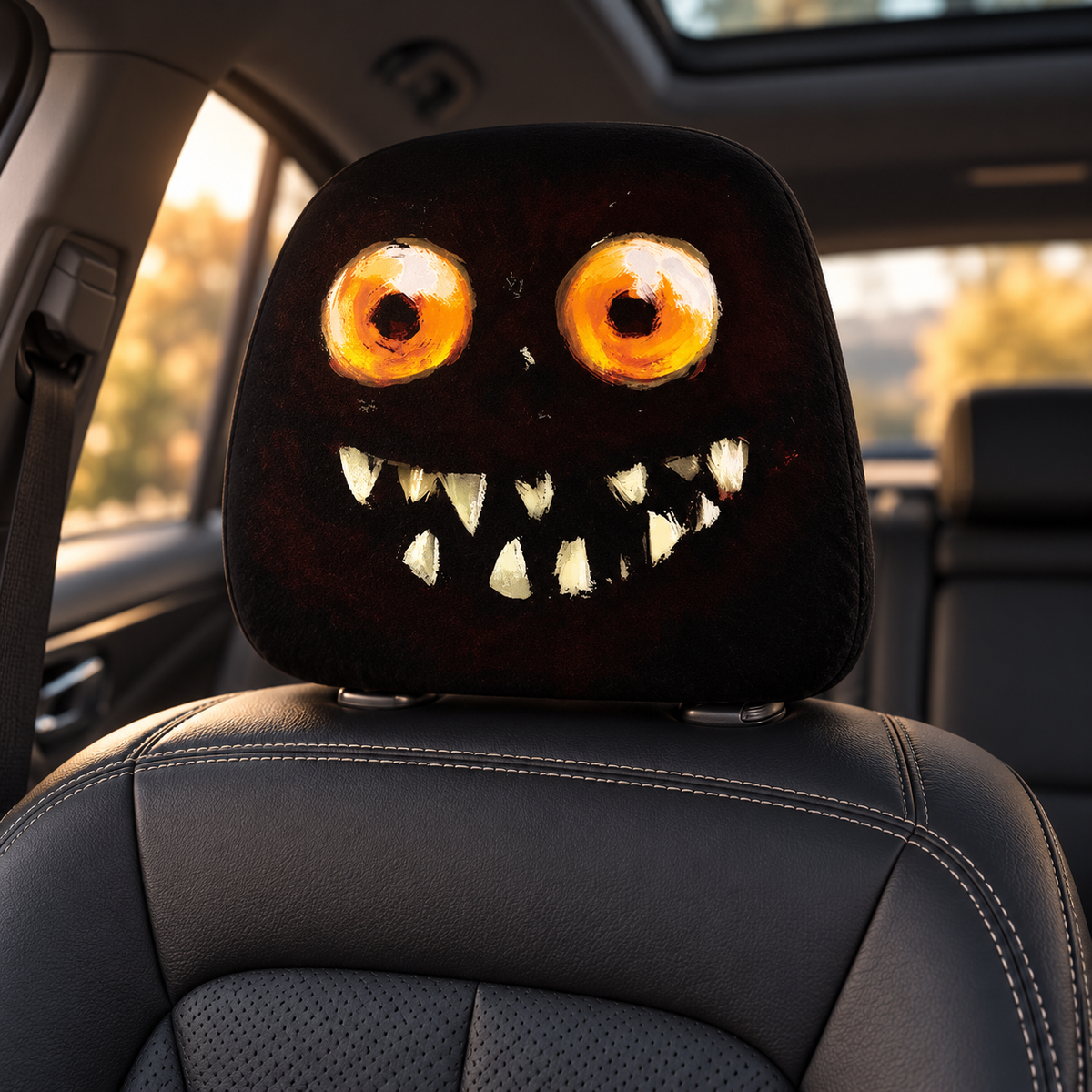 Halloween Car Headrest Covers Glowing Monster Pumpkin Face Set of 2