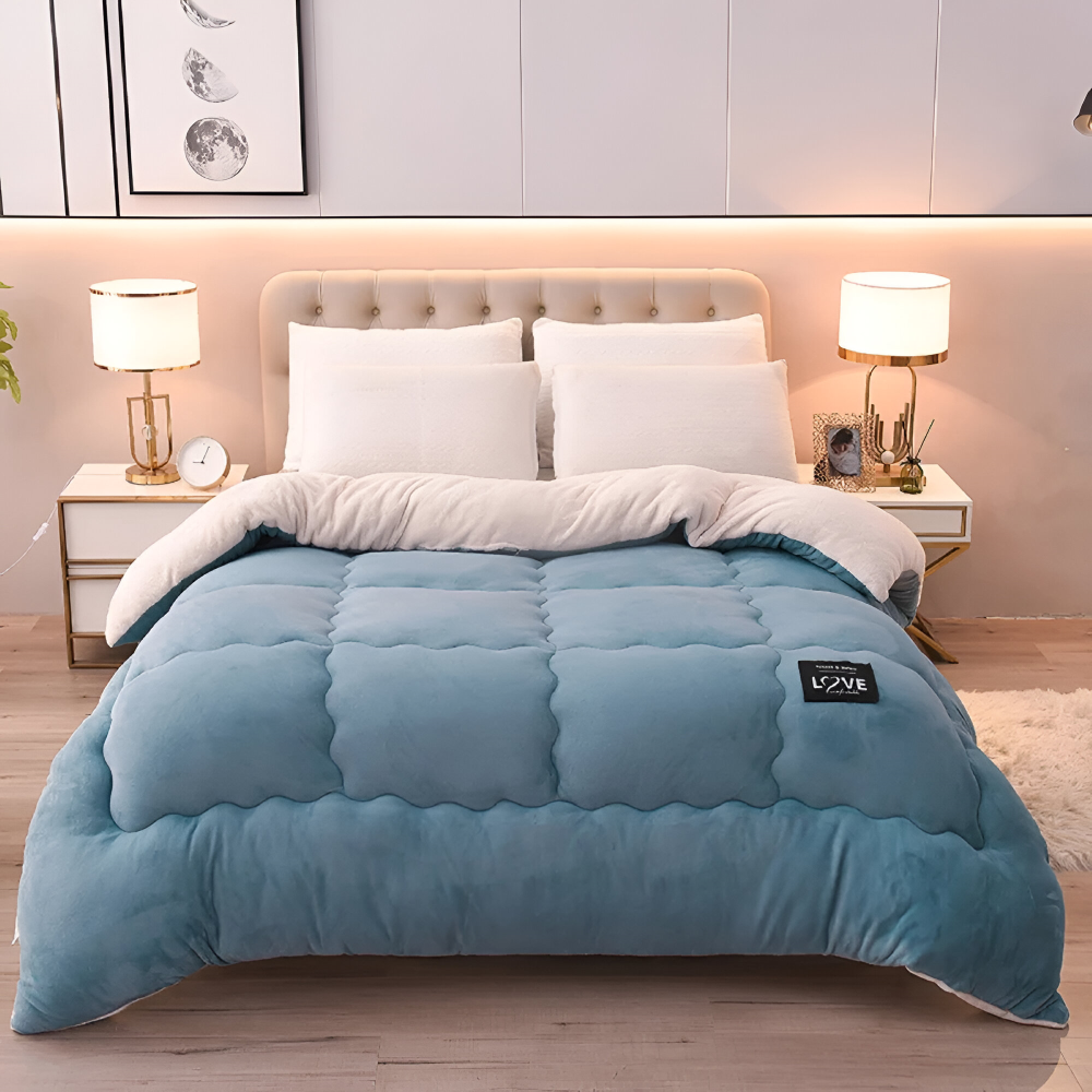 Wollook Dekbedovertrek met Gewatteerd Design en Zachte Pluche Textuur