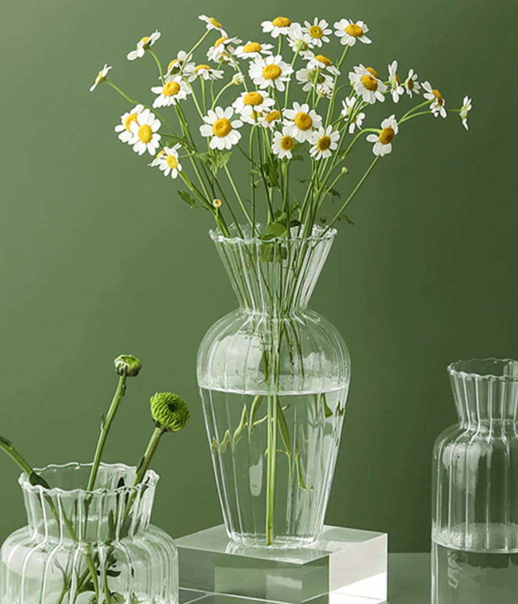 Set van 2 Glazen Vazen met Structuur en Geribbeld Design