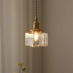 Vierkante Glazen Hanglamp met Geribbeld Glas en Gouden Fitting