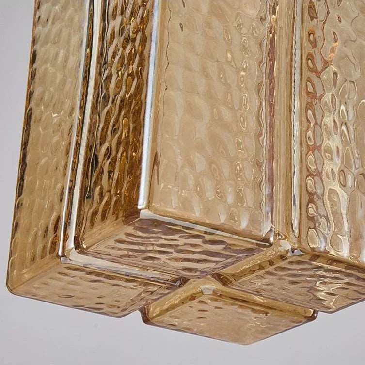 Vierkante Glazen Hanglamp met Geribbeld Glas en Gouden Fitting