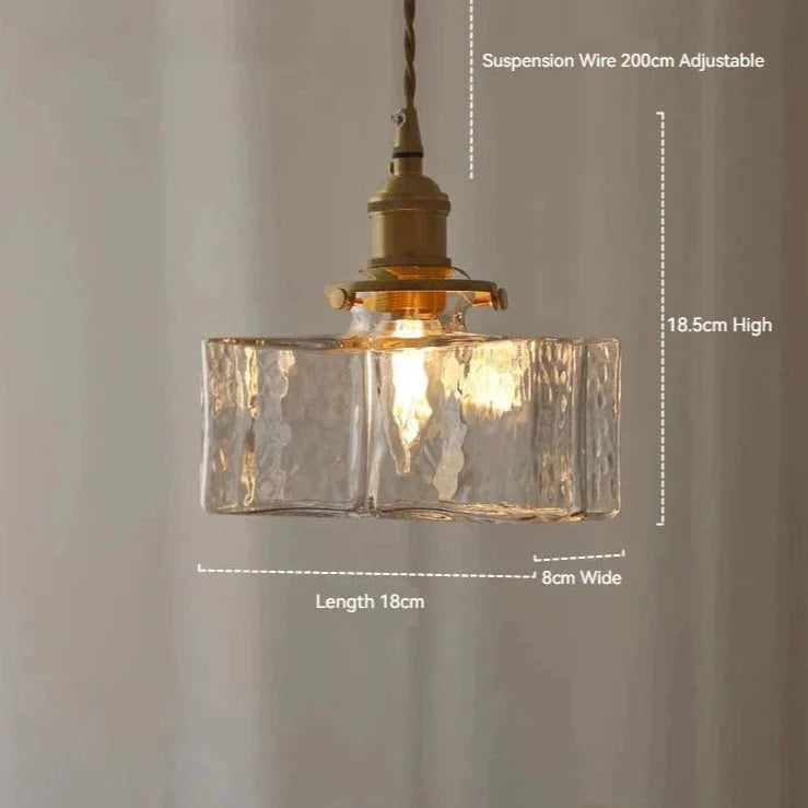 Vierkante Glazen Hanglamp met Geribbeld Glas en Gouden Fitting