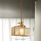 Vierkante Glazen Hanglamp met Geribbeld Glas en Gouden Fitting