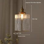 Vierkante Glazen Hanglamp met Geribbeld Glas en Gouden Fitting