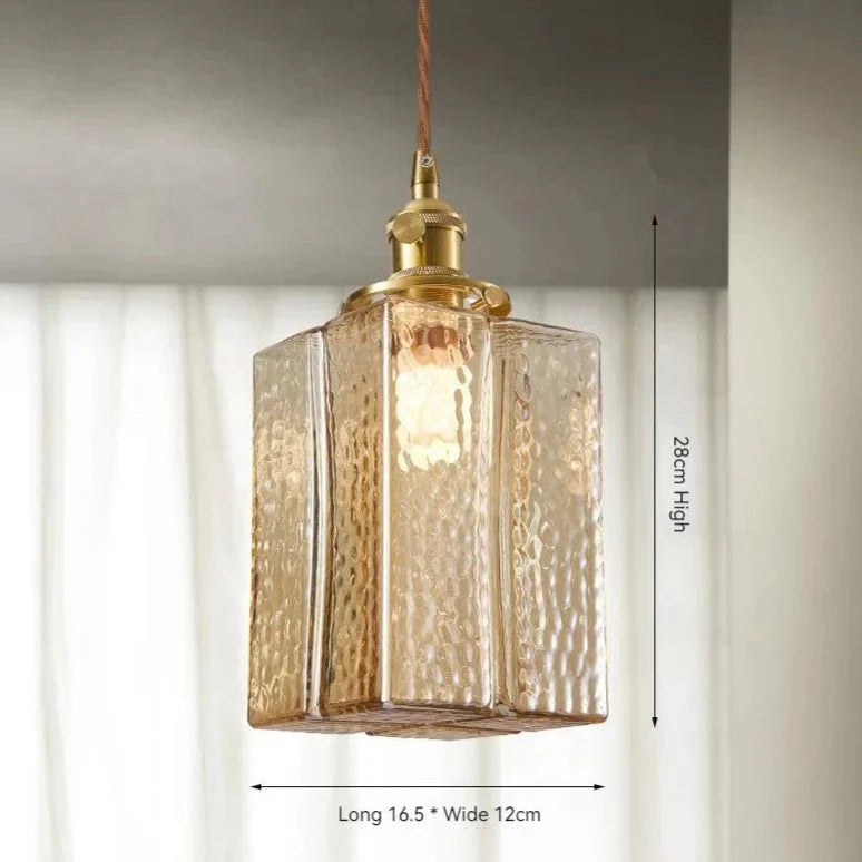 Vierkante Glazen Hanglamp met Geribbeld Glas en Gouden Fitting