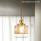 Vierkante Glazen Hanglamp met Geribbeld Glas en Gouden Fitting