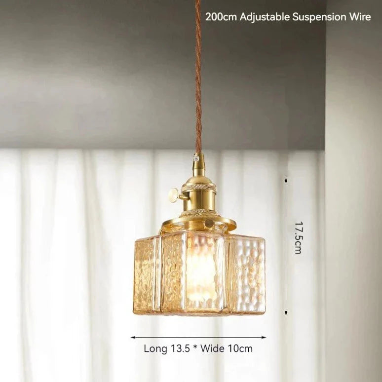Vierkante Glazen Hanglamp met Geribbeld Glas en Gouden Fitting