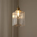 Vierkante Glazen Hanglamp met Geribbeld Glas en Gouden Fitting