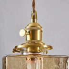 Vierkante Glazen Hanglamp met Geribbeld Glas en Gouden Fitting
