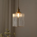 Vierkante Glazen Hanglamp met Geribbeld Glas en Gouden Fitting