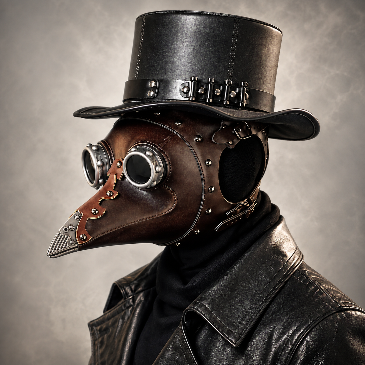 Plague Doctor Mask and Top Hat Steampunk Goggle Beak Mask Leather Hat