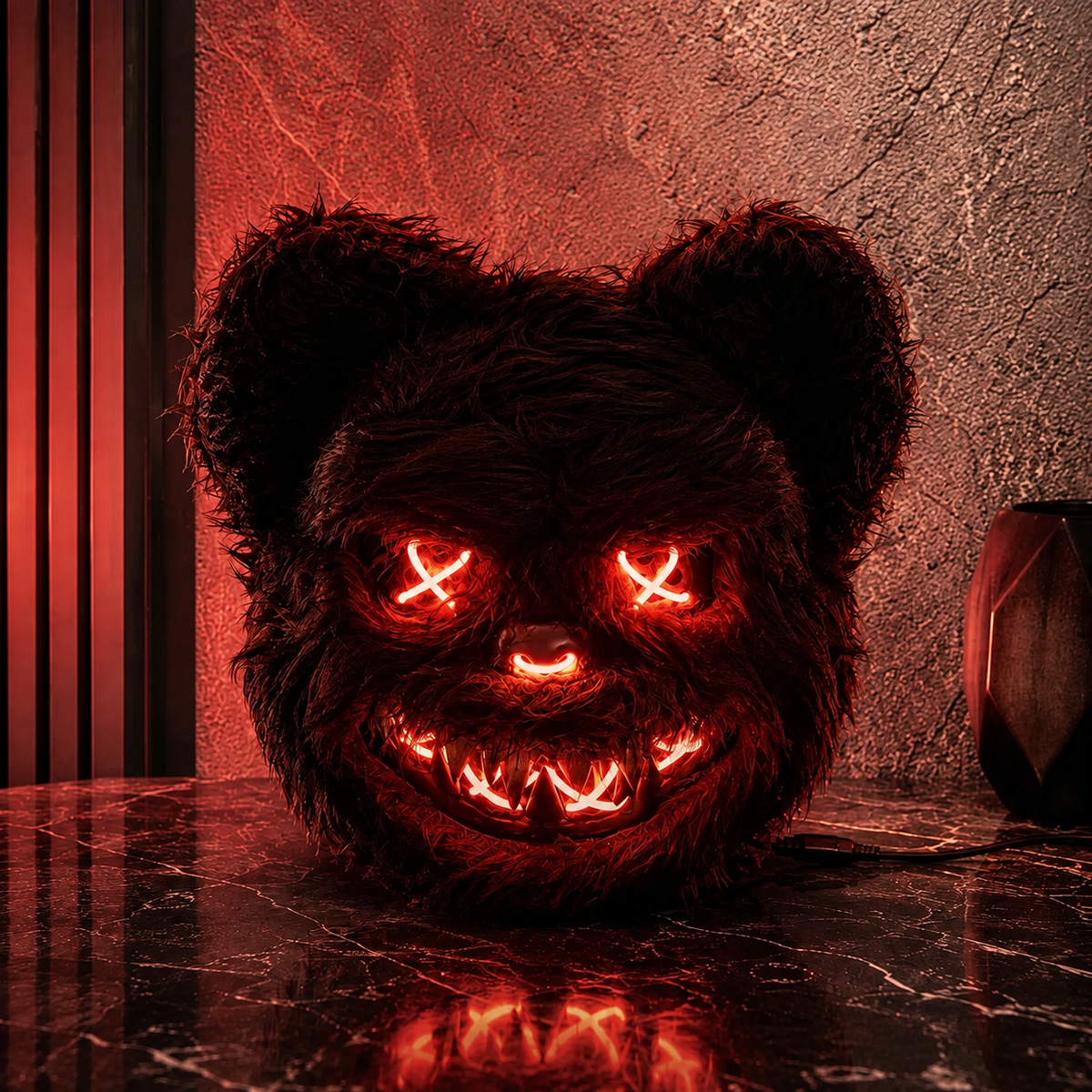 Creepy Bunny Bear Mask Plush Horror Animal Mask LED Glowing Option