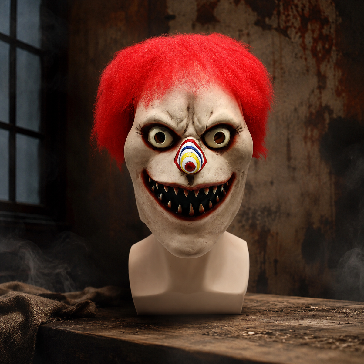 Evil Clown Latex Mask Red Hair Sharp Teeth Full Head Horror Clown