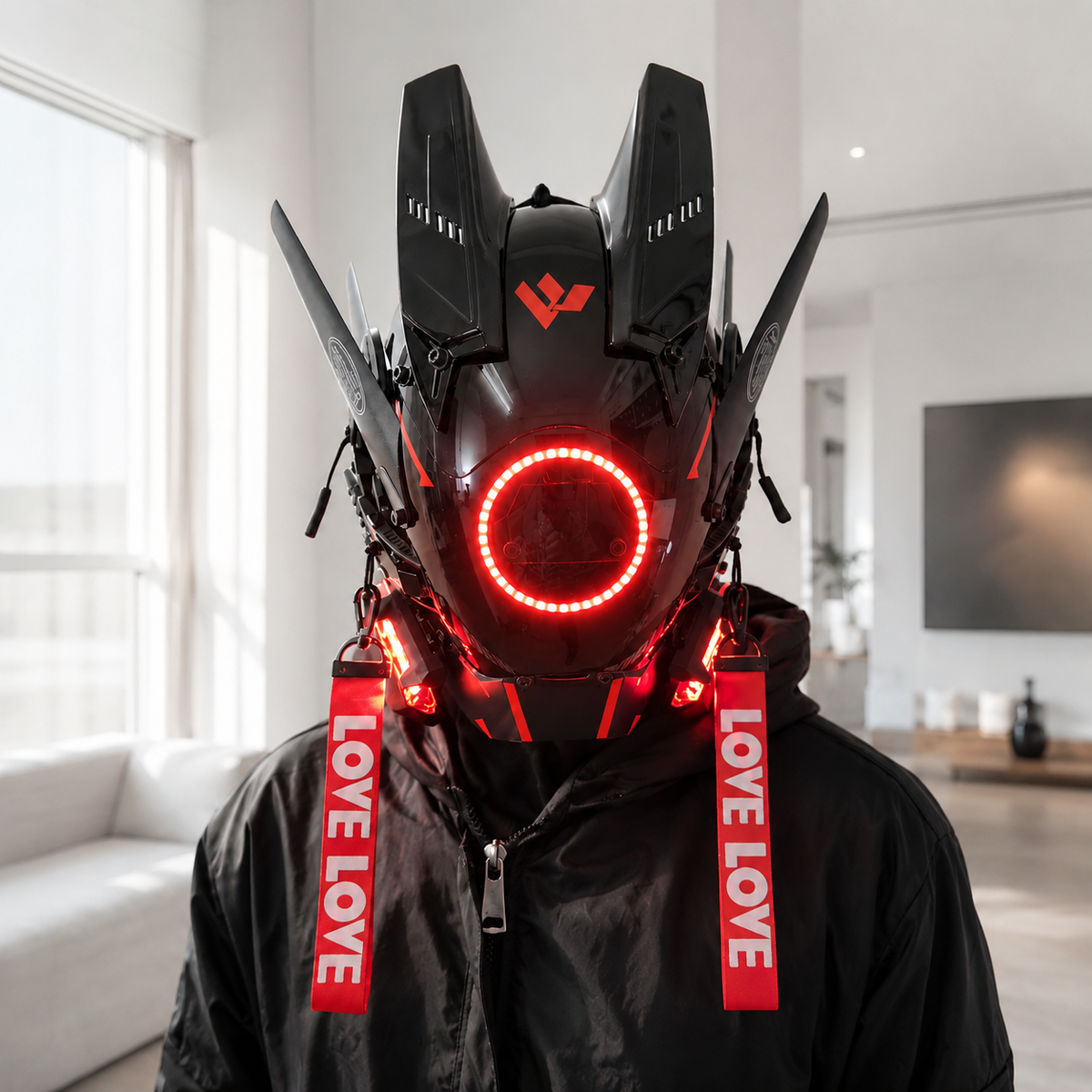 Cyberpunk LED Helmet Mask Glowing Ring Light Wing Fins Rave Cosplay