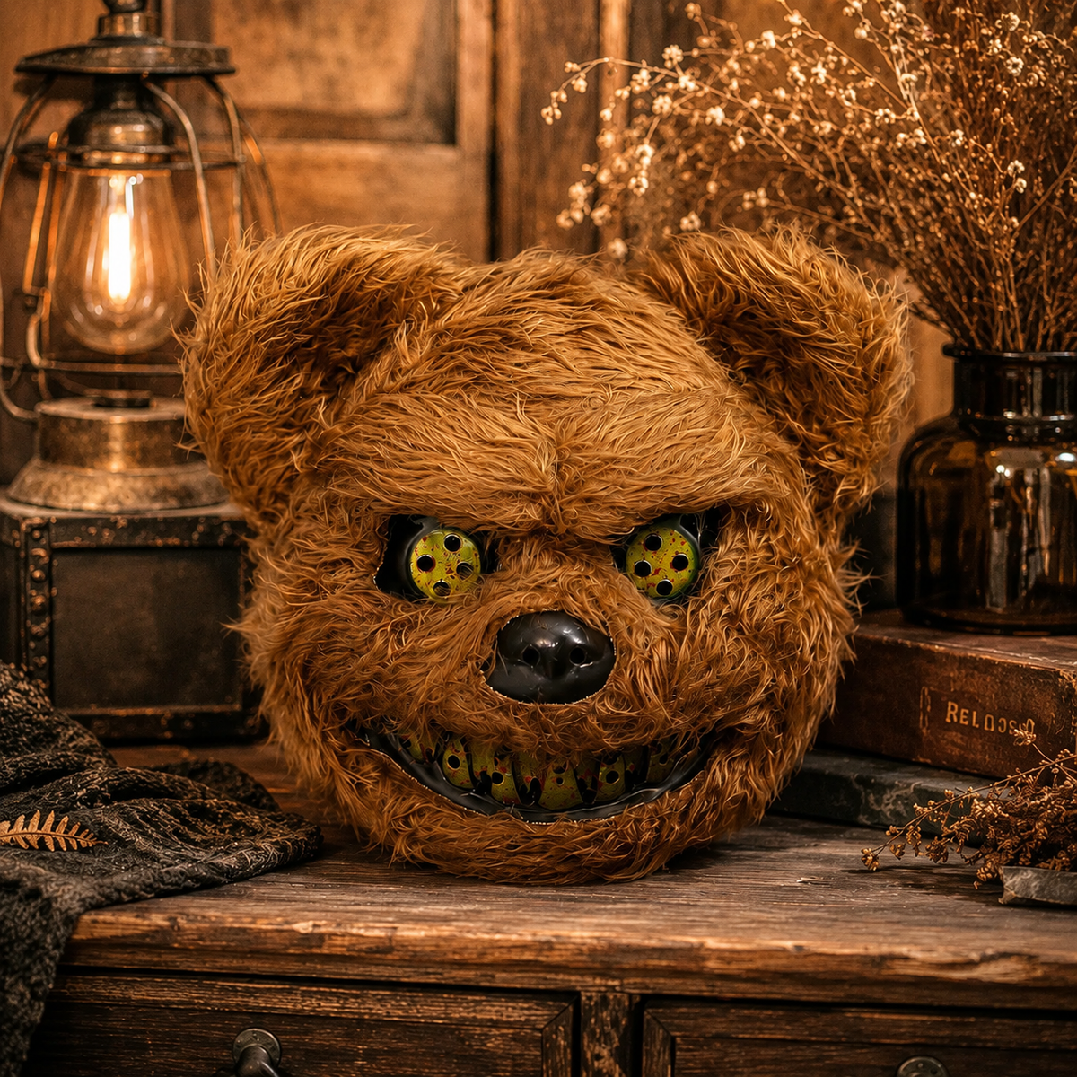 Creepy Bunny Bear Mask Plush Horror Animal Mask LED Glowing Option