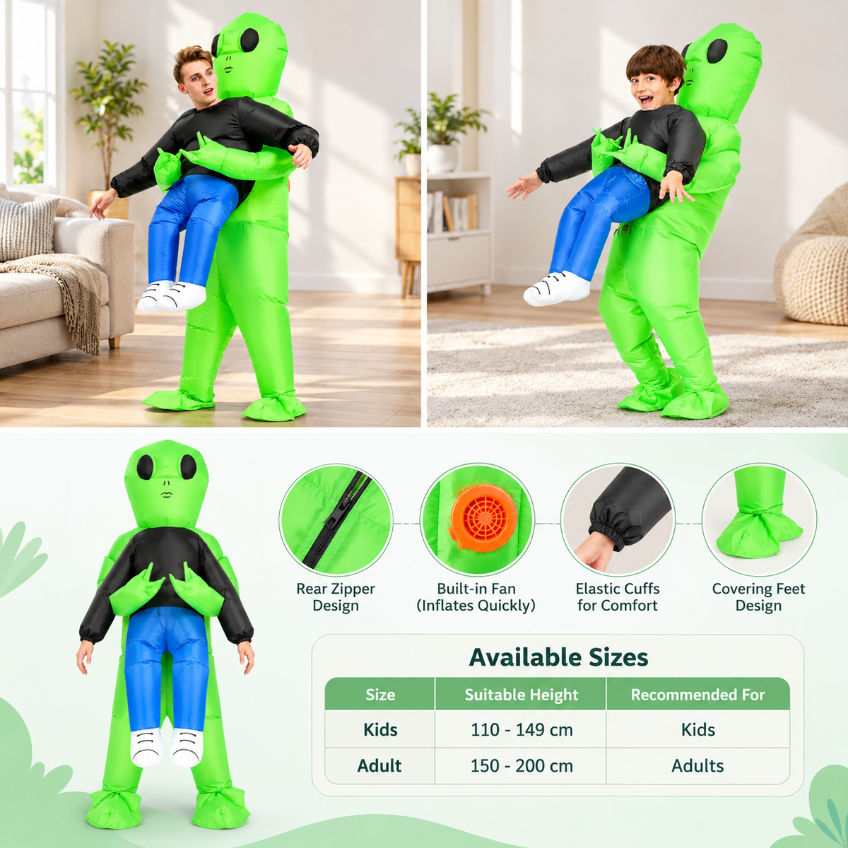 Inflatable Alien Abduction Costume Carry Me Blow Up Suit Kids Adults