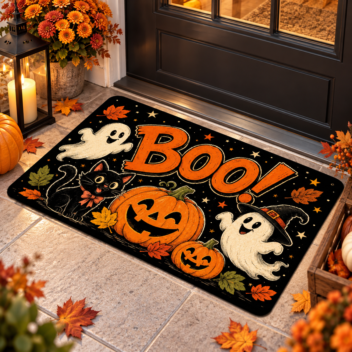 Halloween Fall Doormat Boo Pumpkin Non Slip Welcome Mat Entryway