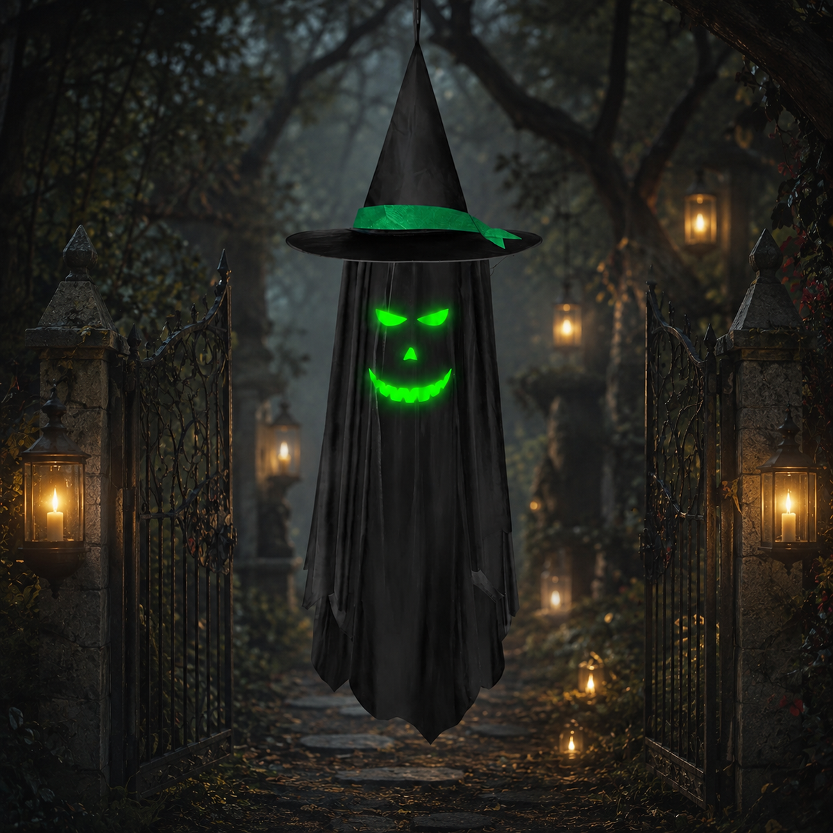 Hanging Witch Hat Ghost Glow in the Dark Halloween Decoration 100cm