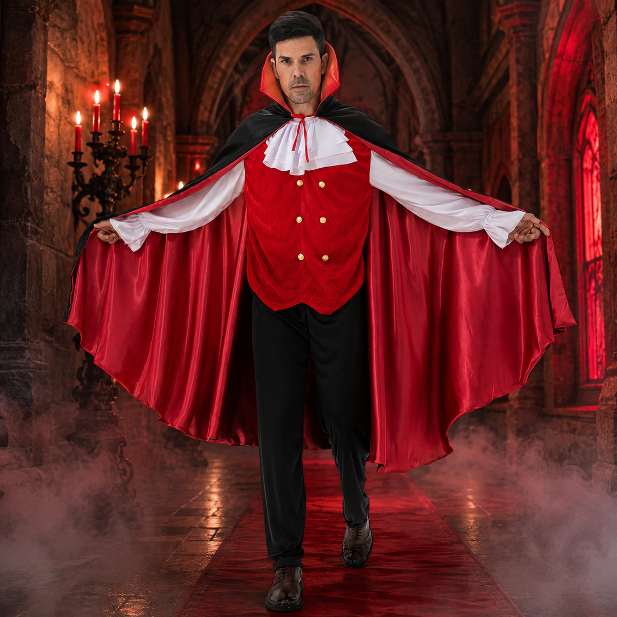 Mens Gothic Vampire Costume Set Cape Vest Shirt Count Noble Royal