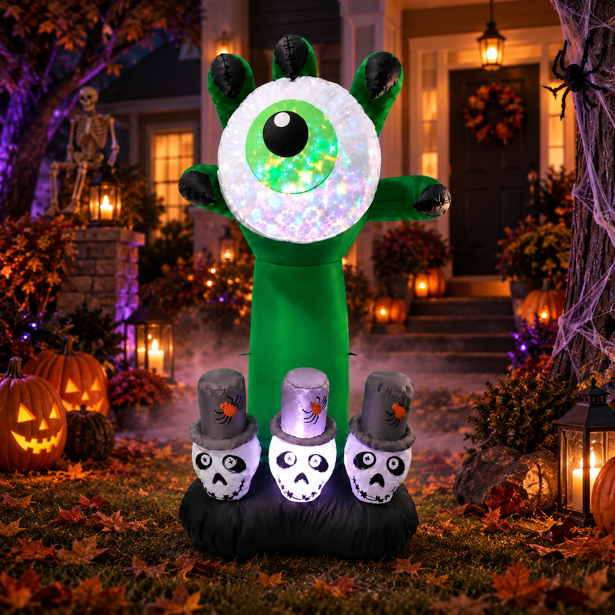 Inflatable Eyeball Monster Hand with Skulls LED Halloween Yard Decor