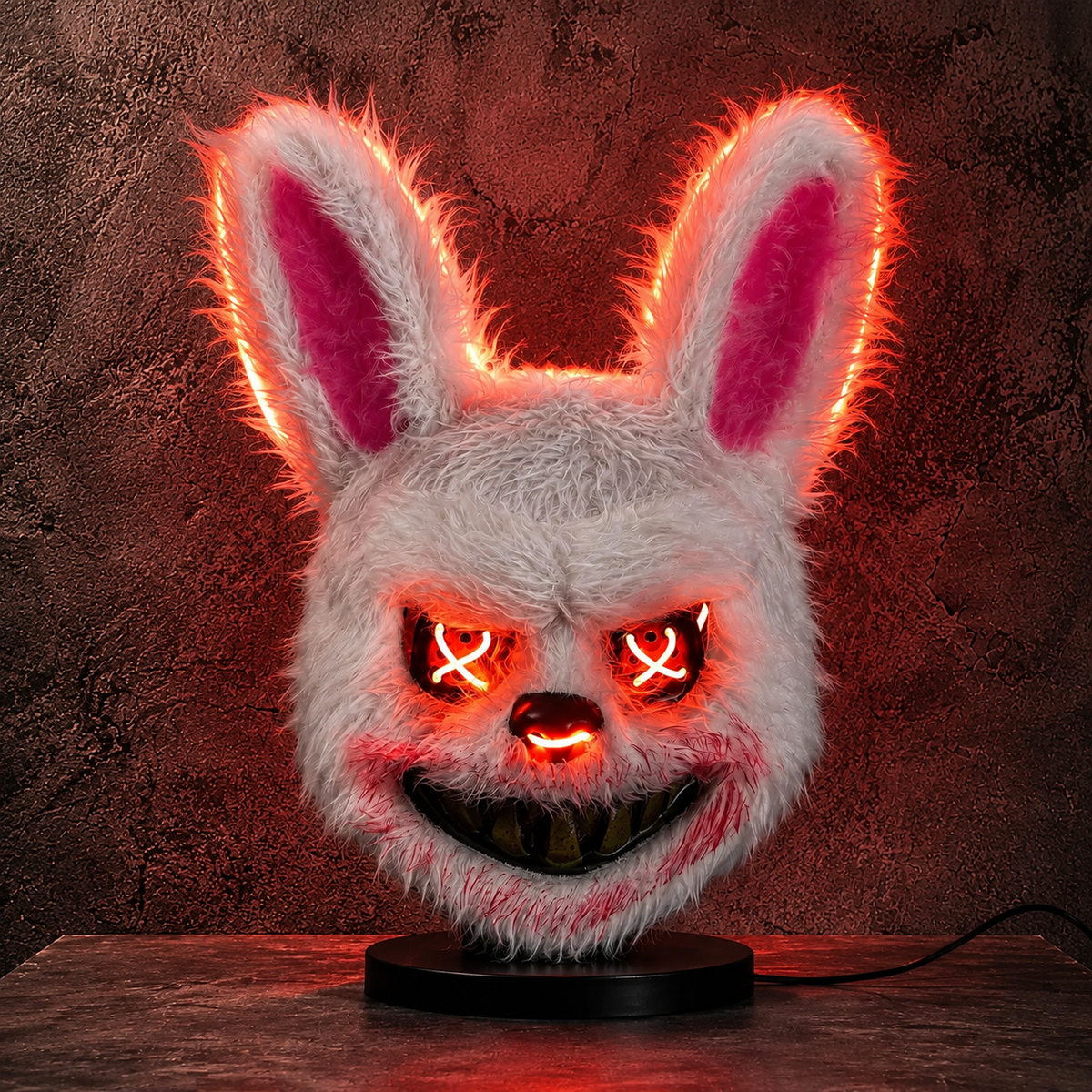 Creepy Bunny Bear Mask Plush Horror Animal Mask LED Glowing Option