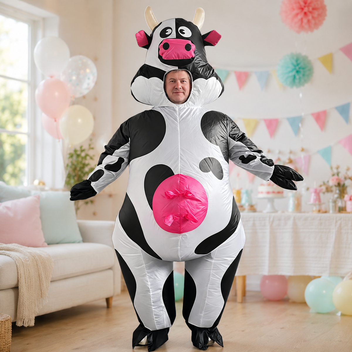 Adult Inflatable Cow Costume Full Body Blow Up Suit Horns 4 Colors