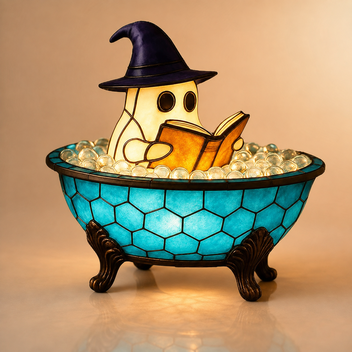 Ghost Bubble Bath LED Night Light Witch Hat Stained Glass Style Lamp