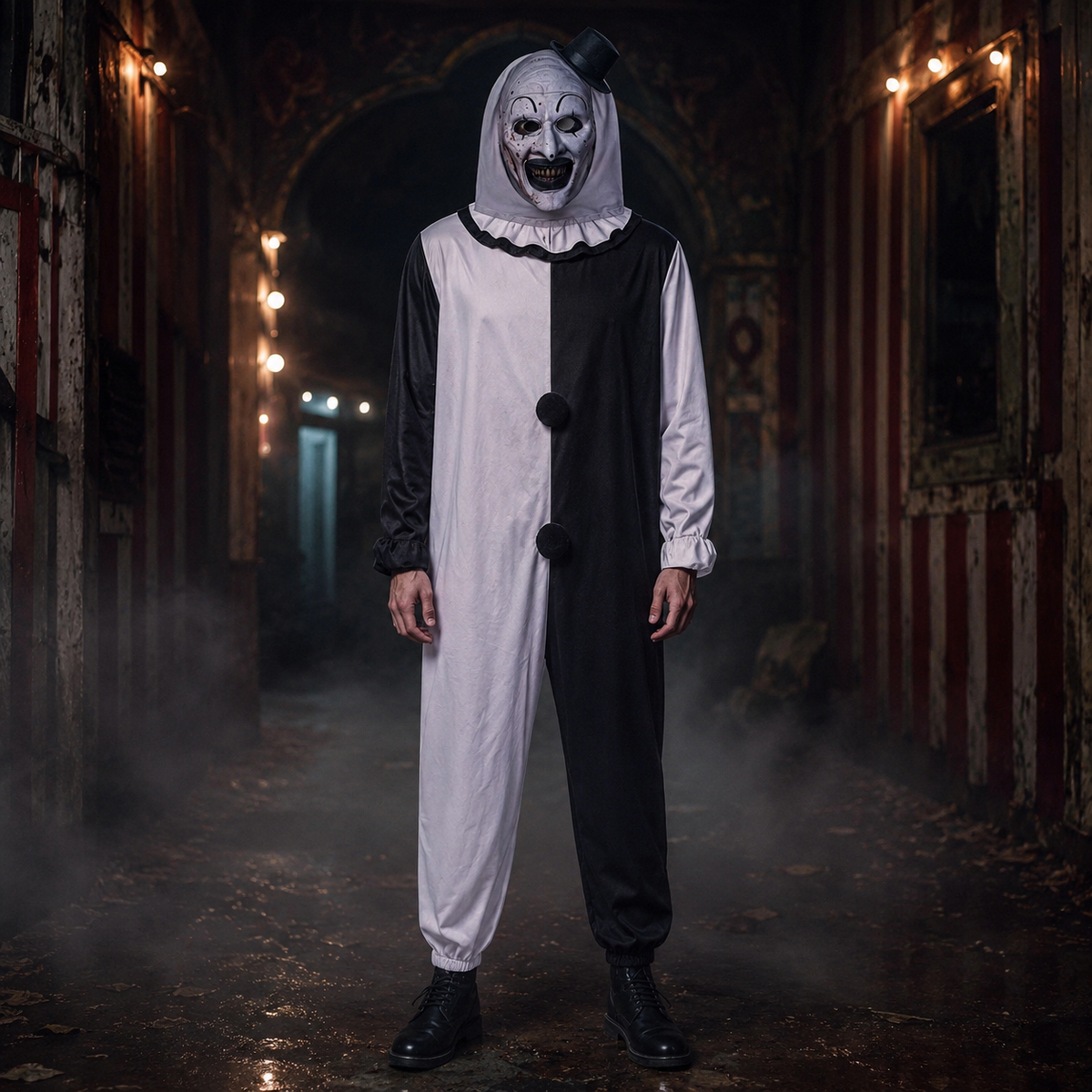 Art the Clown Style Costume Black White Jumpsuit or Dress Mini Hat Mask