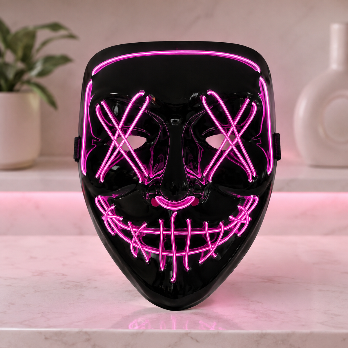 LED Light Up Stitched Smile X Eyes Mask EL Wire Halloween Purge Style