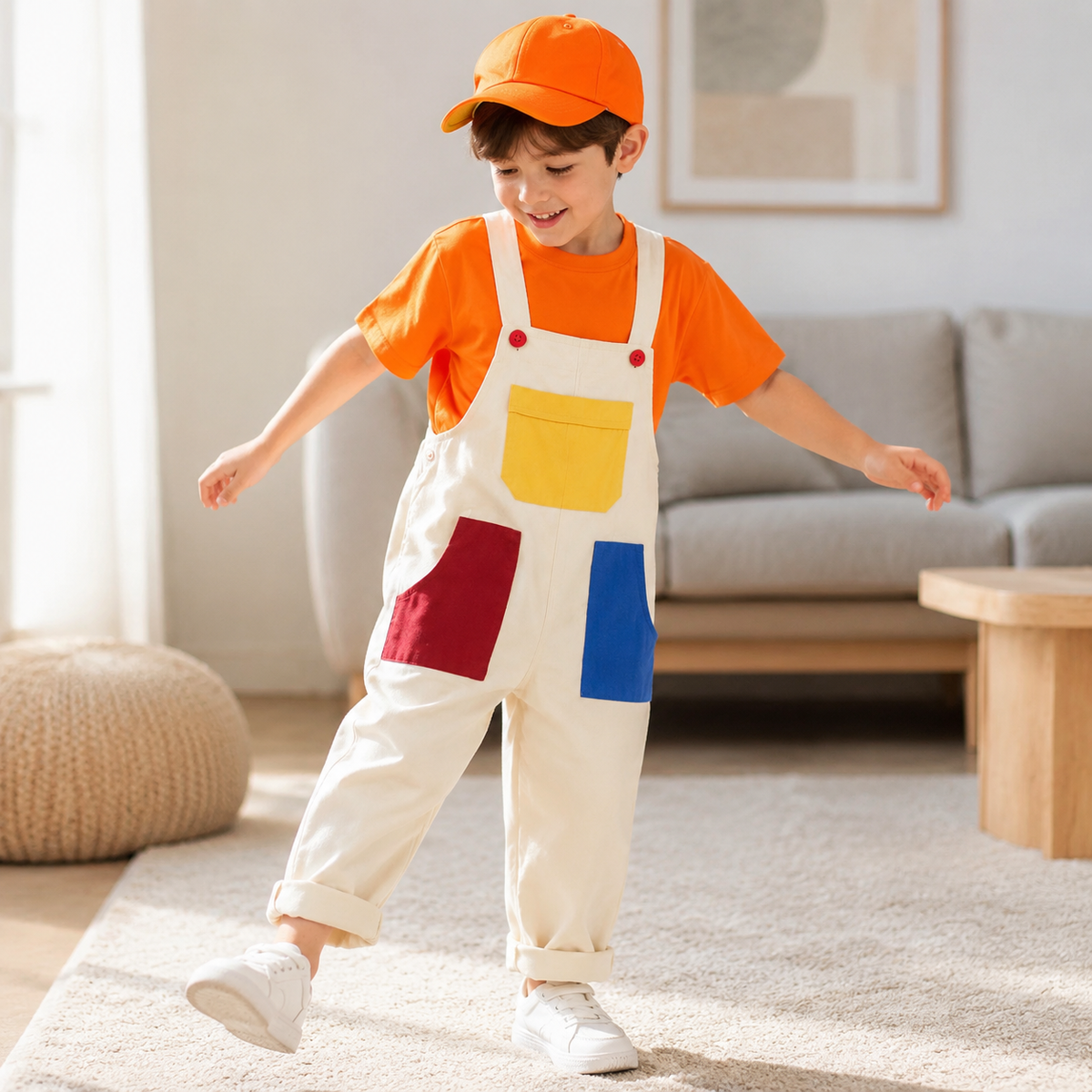 Kids Plumber Costume Colorblock Bib Overalls T Shirt Cap 3 Piece Set
