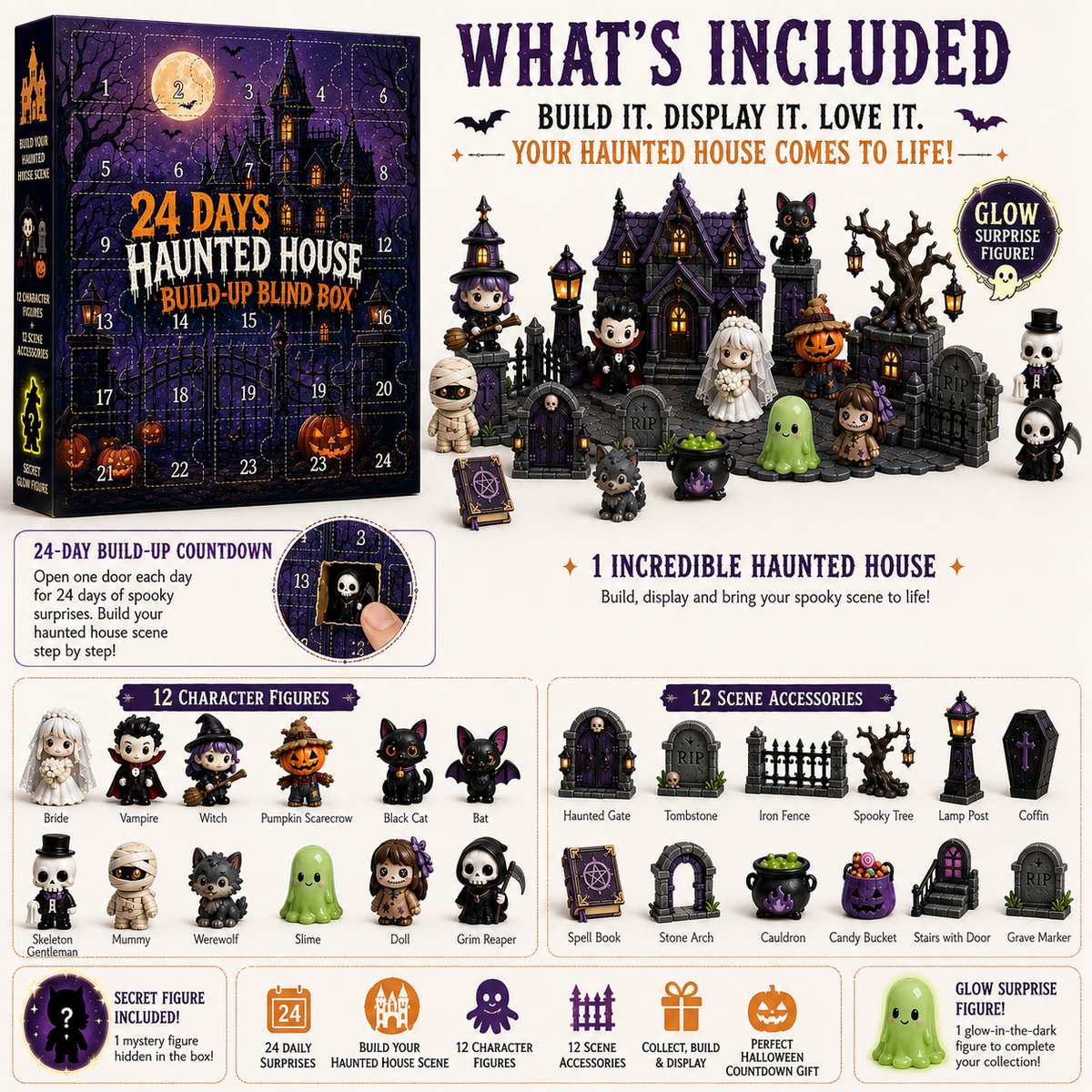 Haunted House Build Up Advent Calendar 24 Days Halloween Figures Set