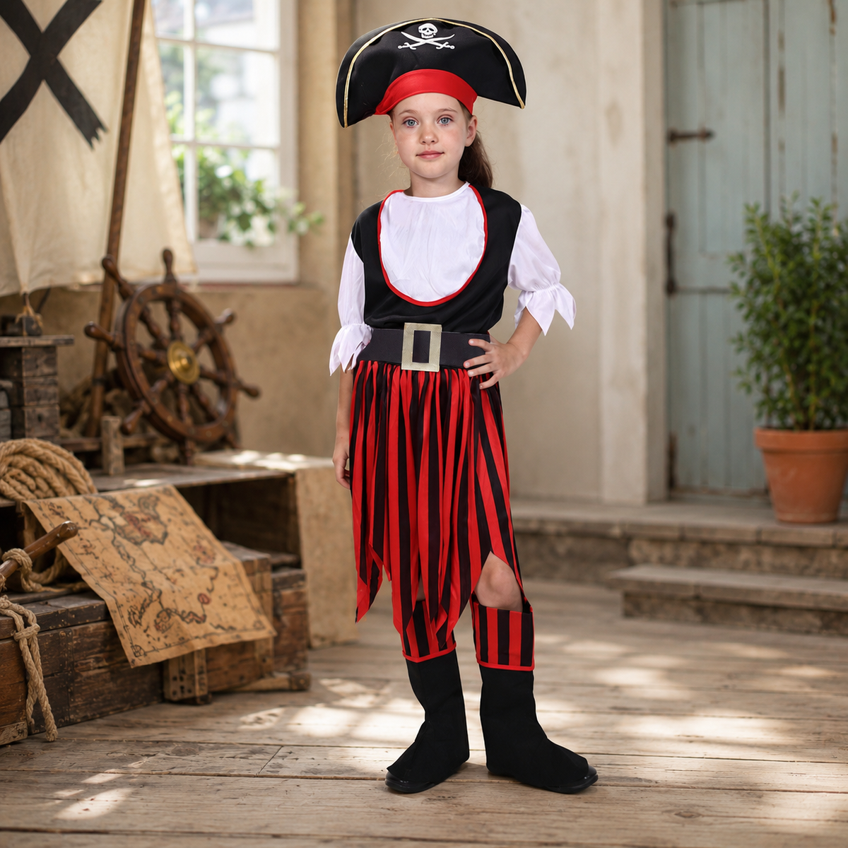 Kids Pirate Costume Five Styles Captain Buccaneer Girl Hat Belt