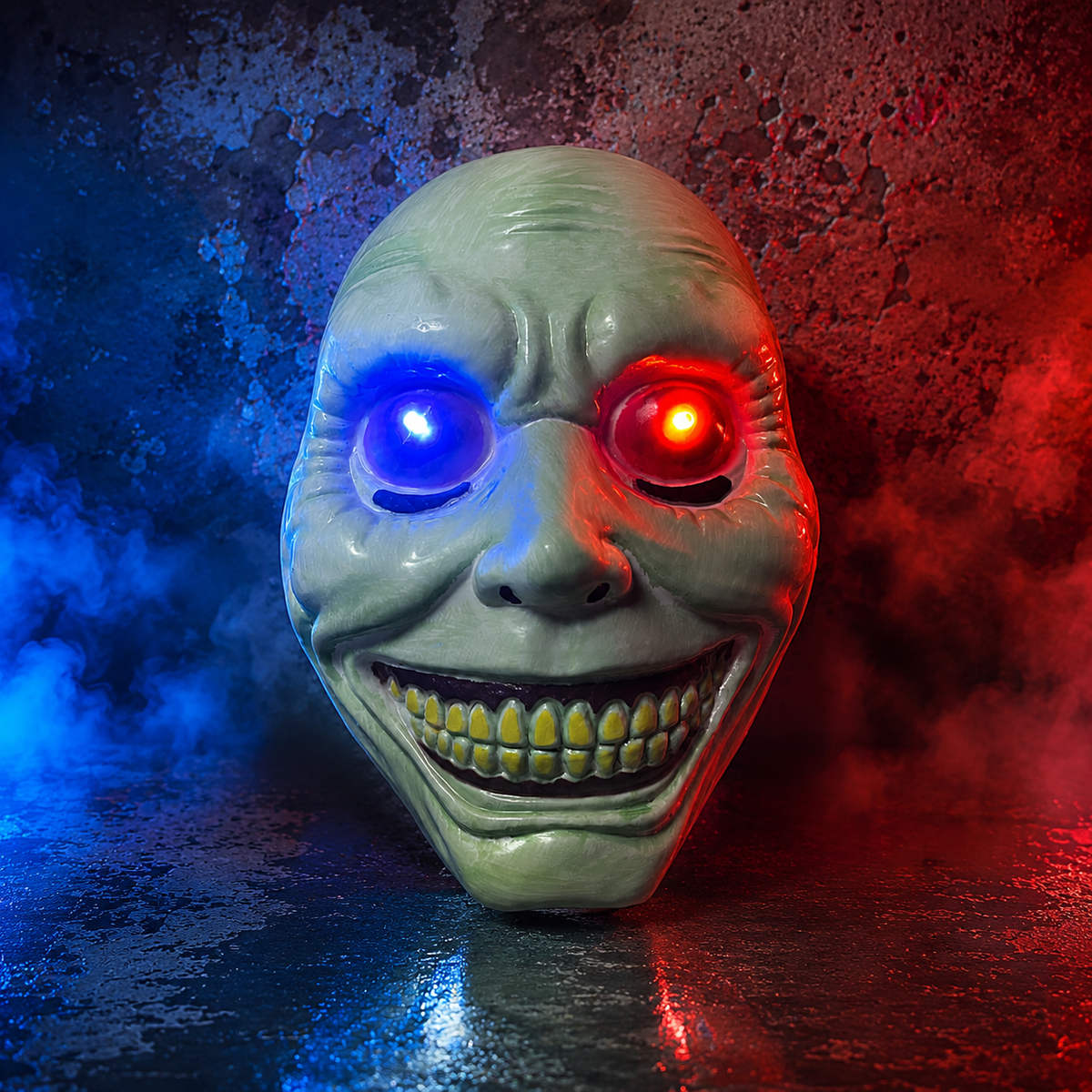 Light Up Creepy Smiling Face Mask LED Red Blue Eyes Halloween Mask