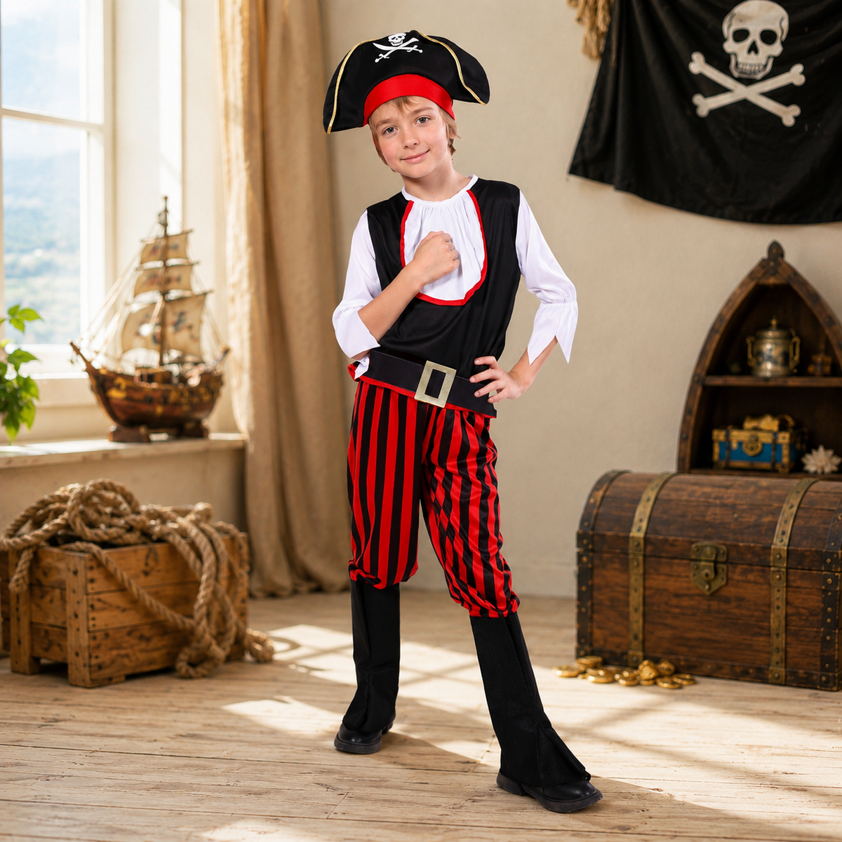 Kids Pirate Costume Five Styles Captain Buccaneer Girl Hat Belt