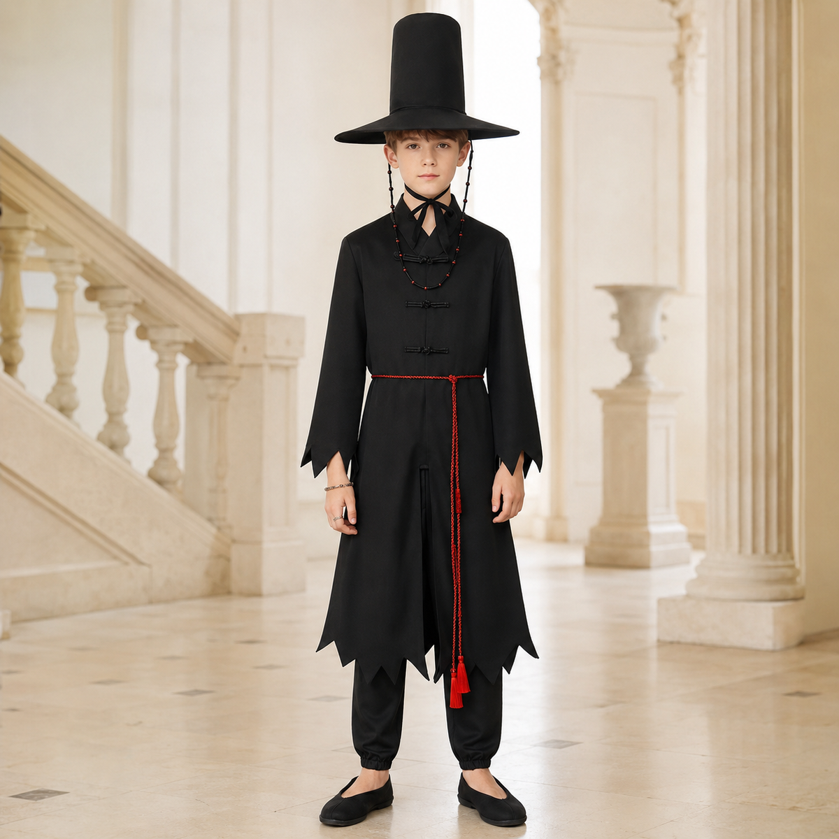 Demon Hunter Black Hanbok Cosplay Costume Tall Gat Hat Kids Adults