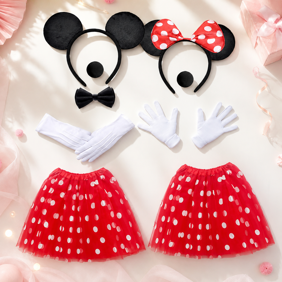 Mouse Ears Headband Polka Dot Tutu Skirt Gloves Nose Costume Set