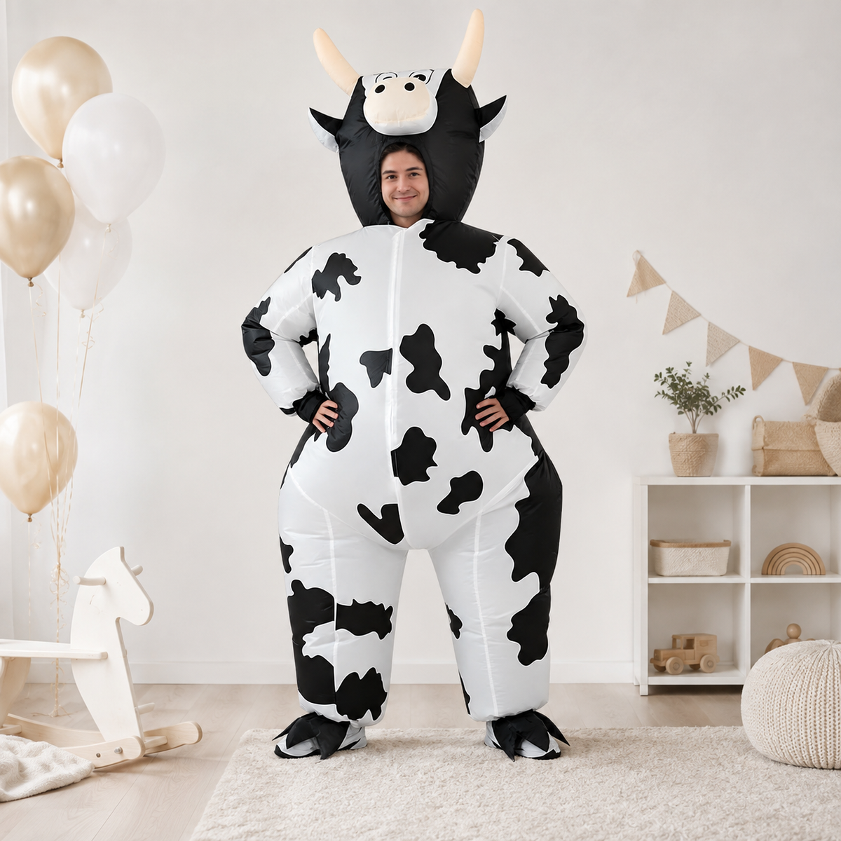 Adult Inflatable Cow Costume Full Body Blow Up Suit Horns 4 Colors