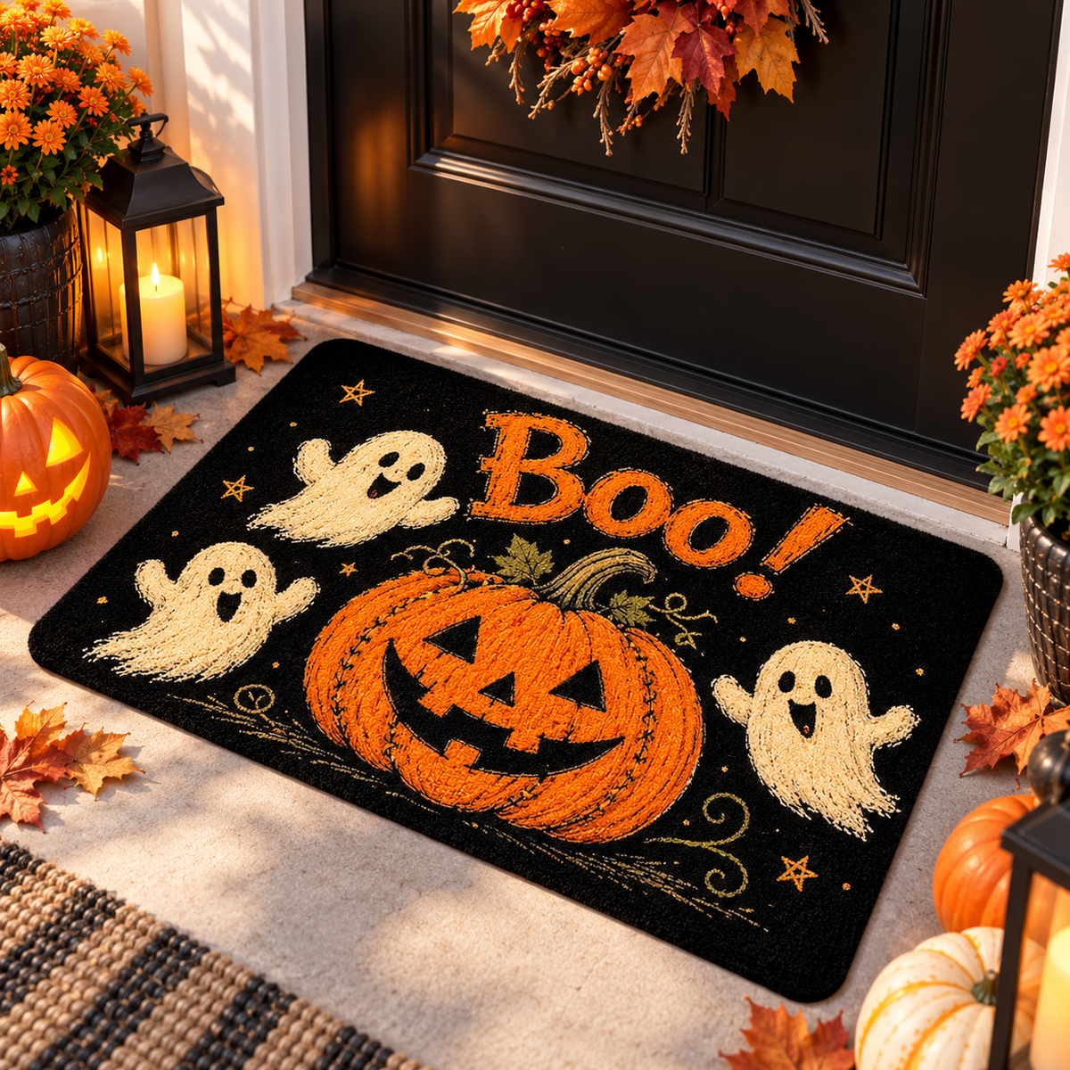 Halloween Fall Doormat Boo Pumpkin Non Slip Welcome Mat Entryway